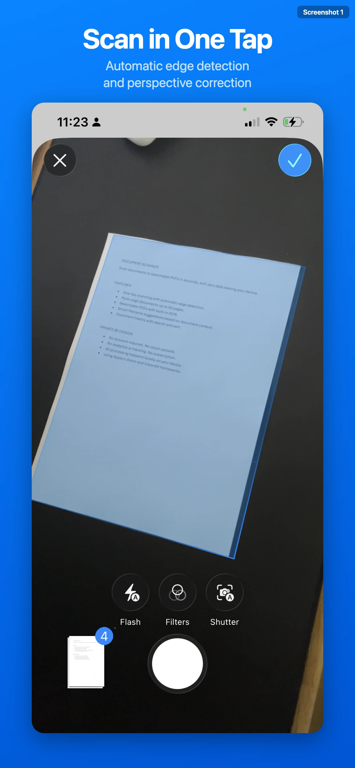 Crisp Document Scanner home screen
